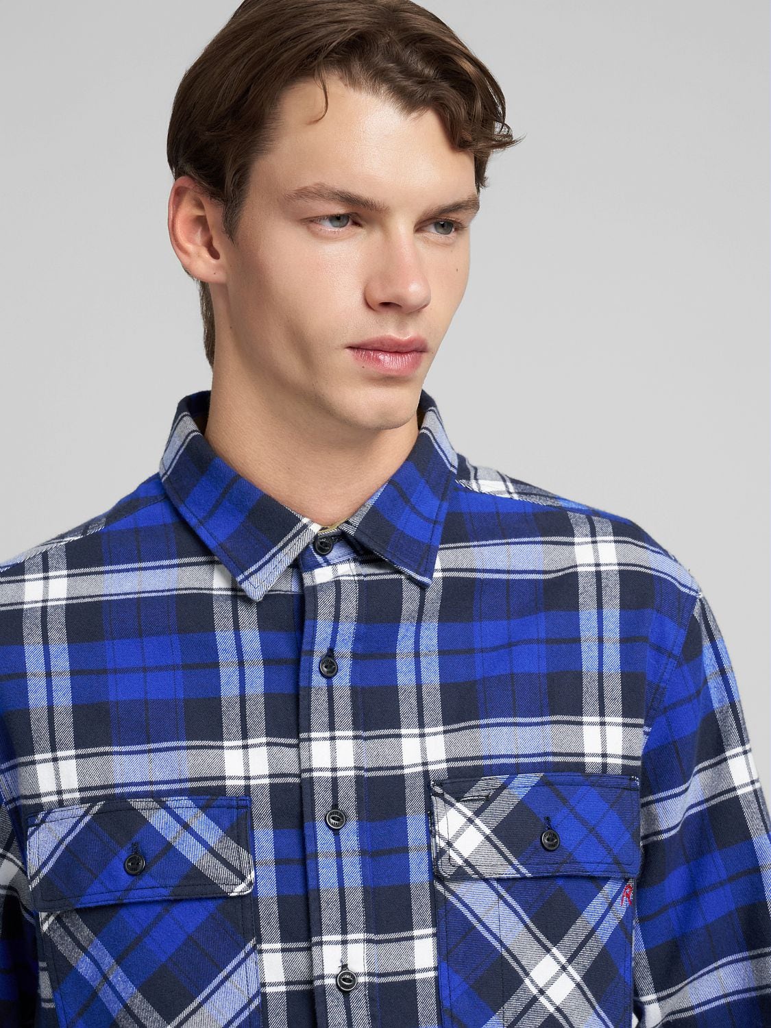 Chequered flannel shirt Royal blue/natural white Replay Jeans