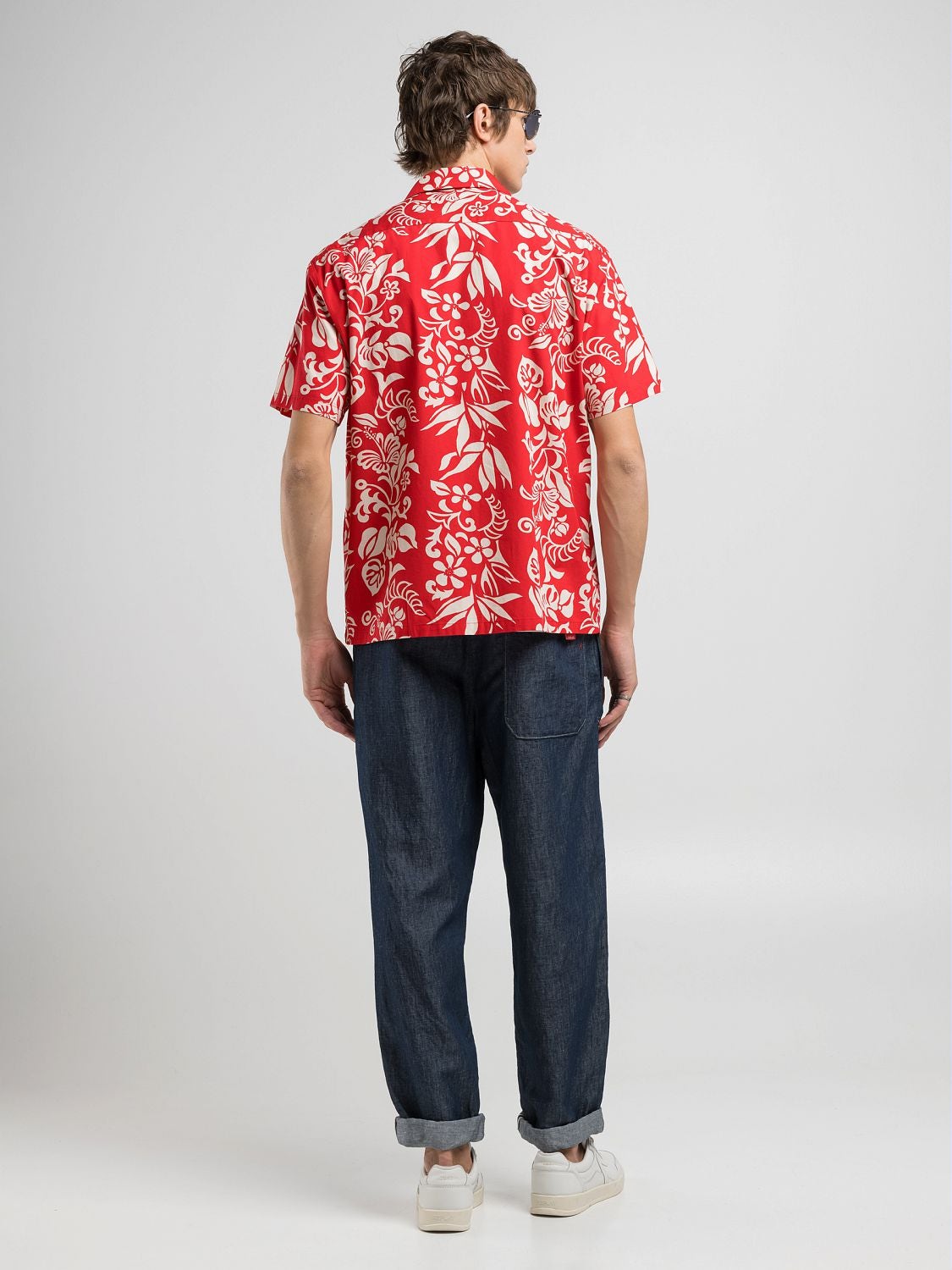 RELIVEシャツMsize Relaxed-fit shirt with flowers Red/nat.white flowers