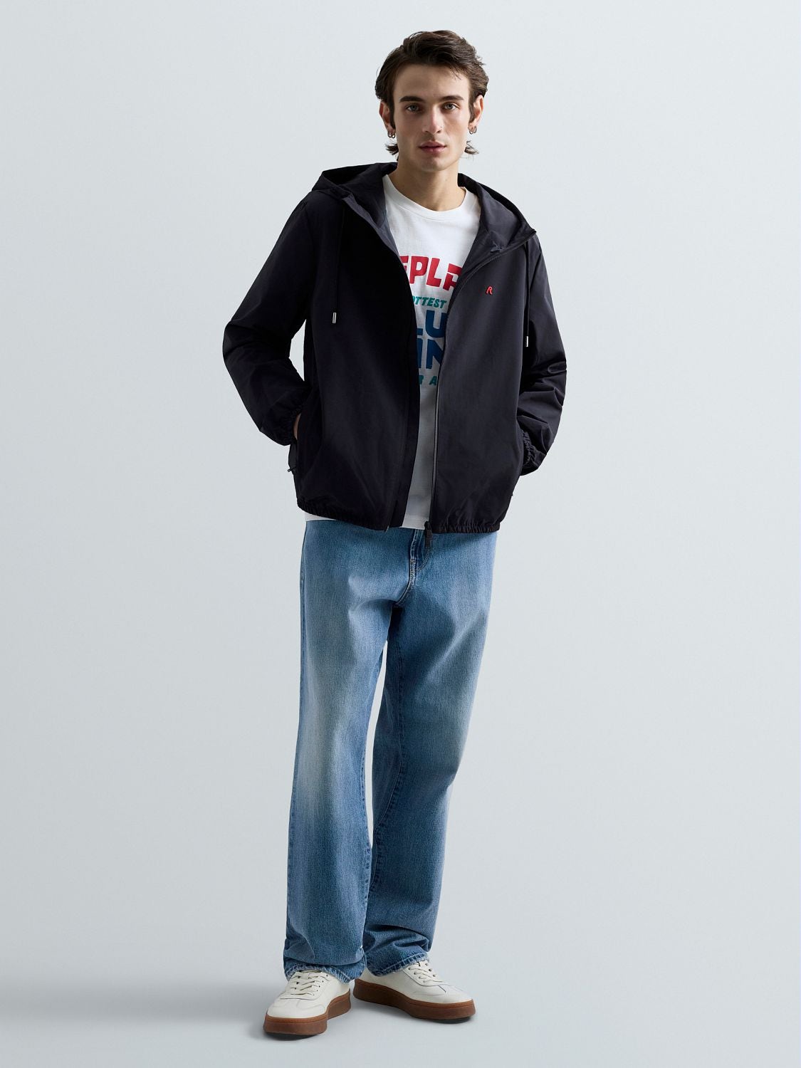 Jacket with hood and r logo Dark navy | Replay Jeans