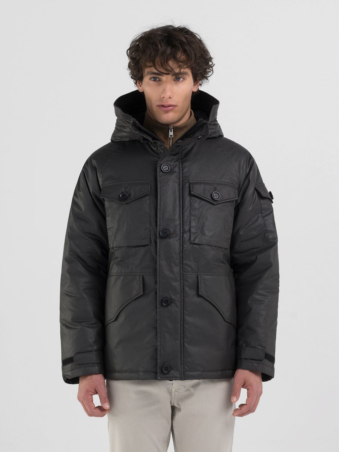 Hooded twill jacket with pockets Blackboard | Replay Jeans