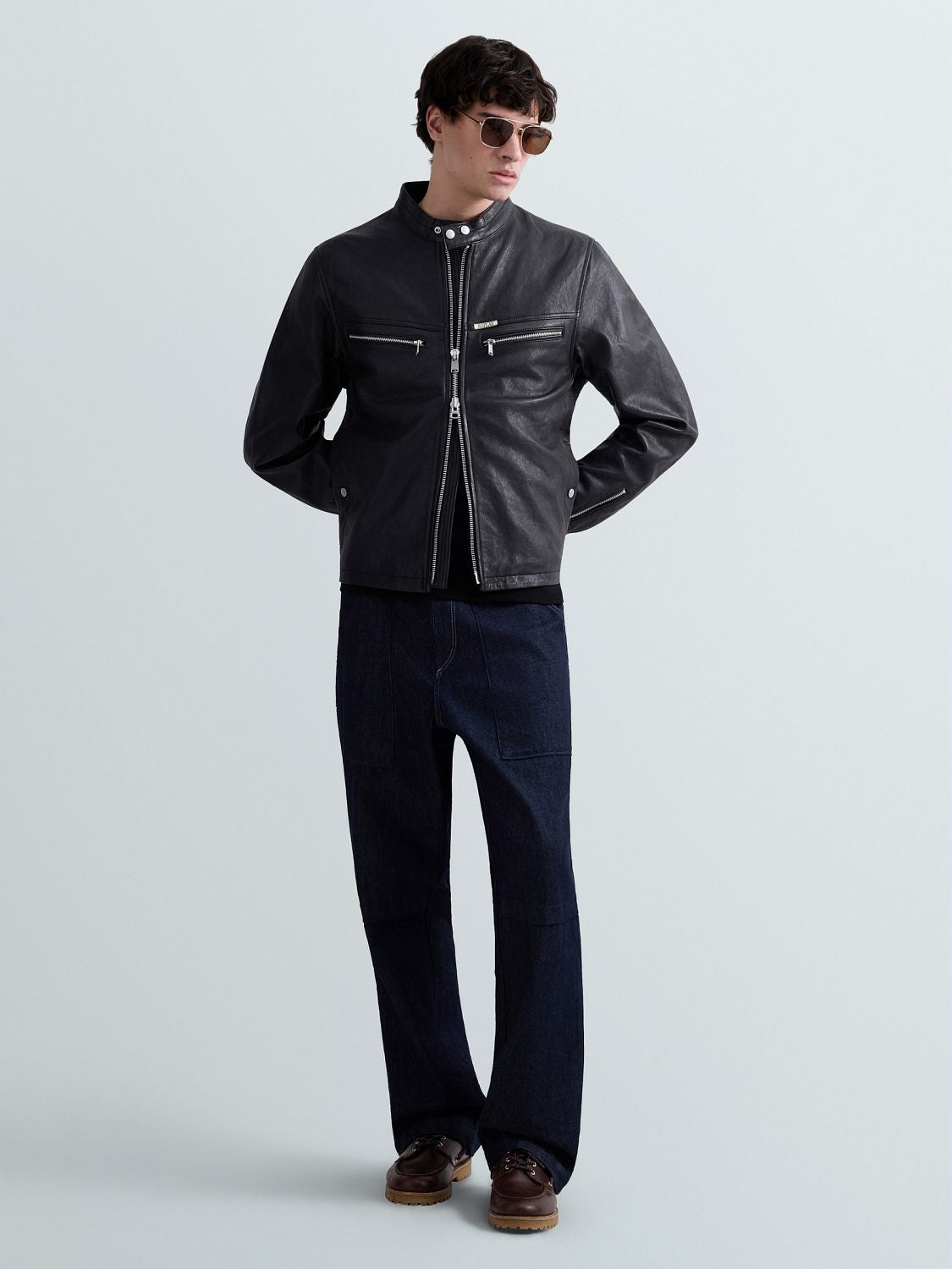 Waxed leather biker jacket Black | Replay Jeans