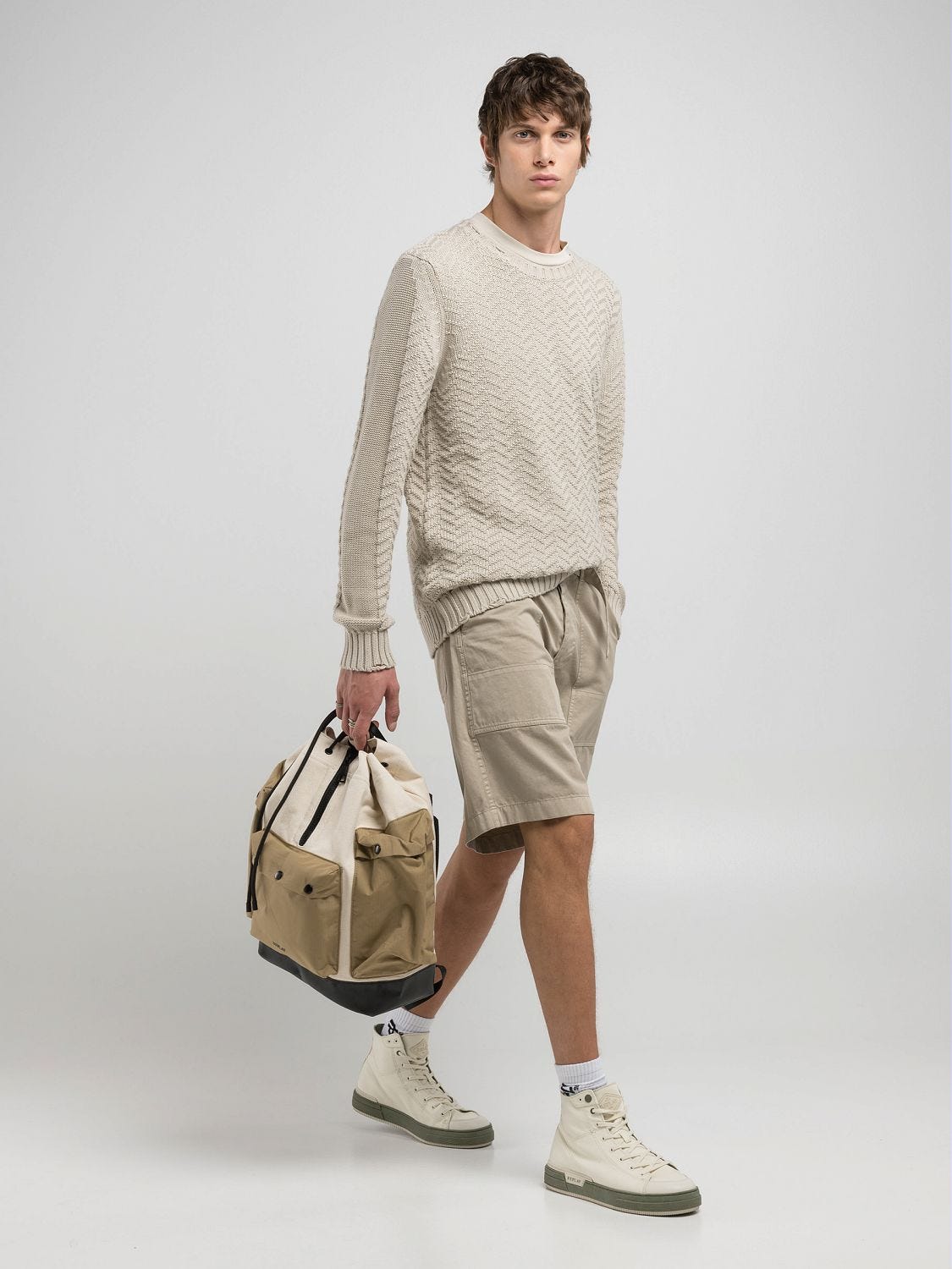 Cotton twill shorts Stone | Replay Jeans