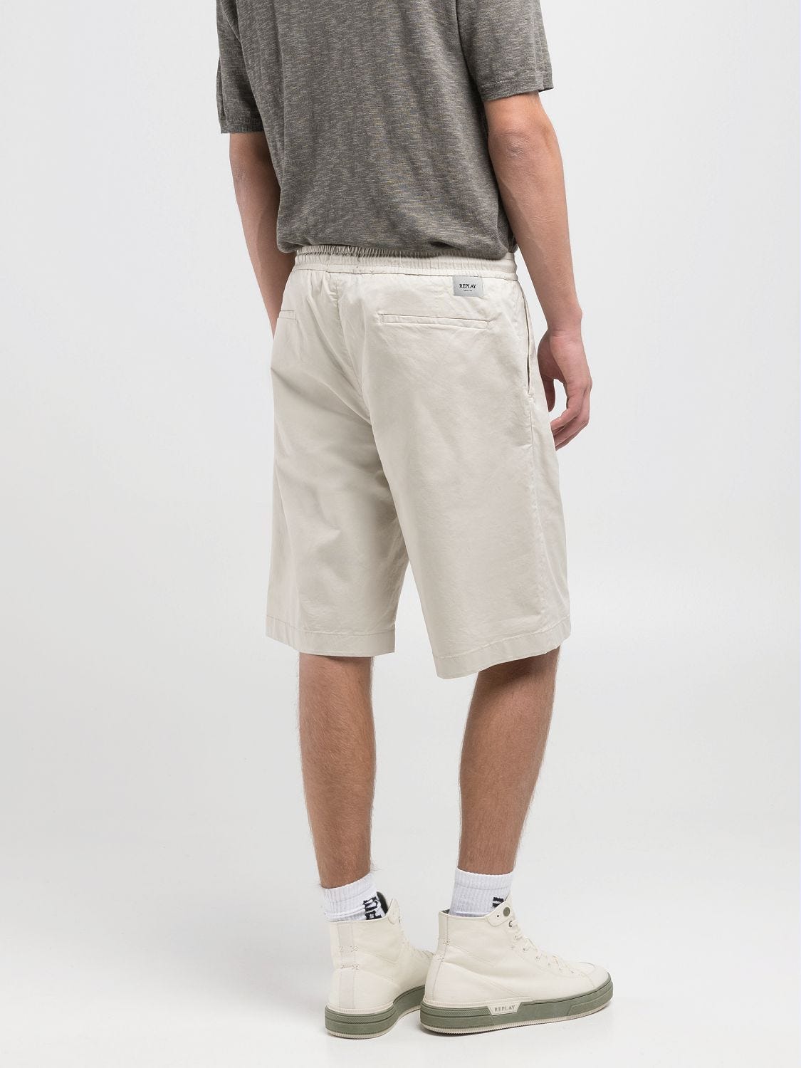 Stretch cotton twill shorts Alabaster | Replay Jeans