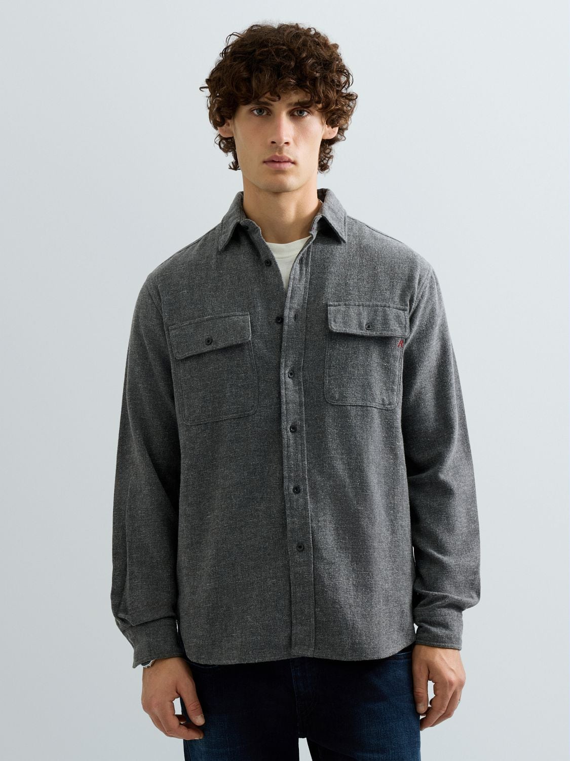 REPLAY MELANGE COTTON FLANNEL SHIRT M105U .000.723SSW IRON MELANGE 2