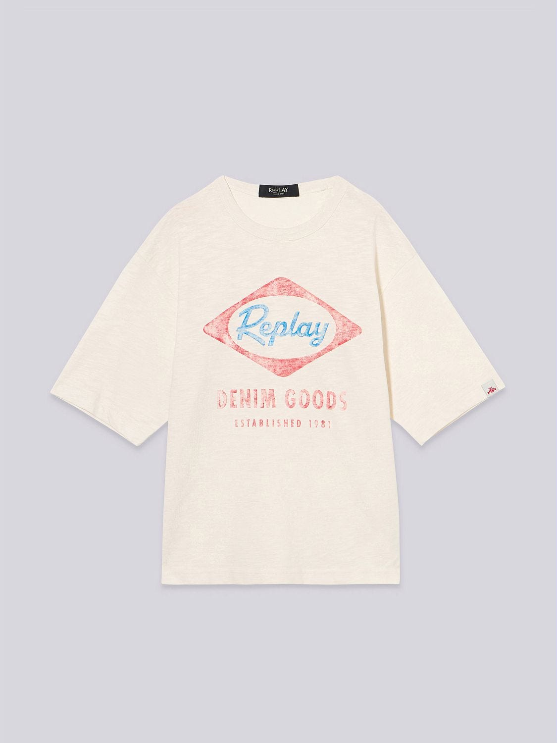 【REPLAY】★Graphic Print T-Shir★ Crew-neck t-shirt with vintage print Chalk | Replay Jeans