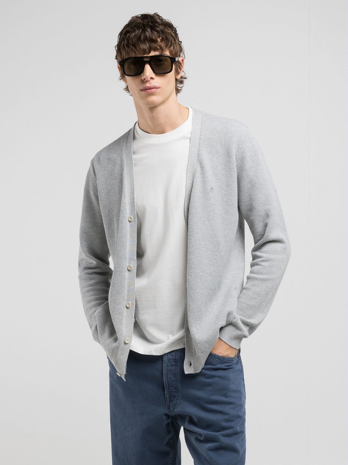 Regular-fit cotton cardigan Grey melange | Replay Jeans