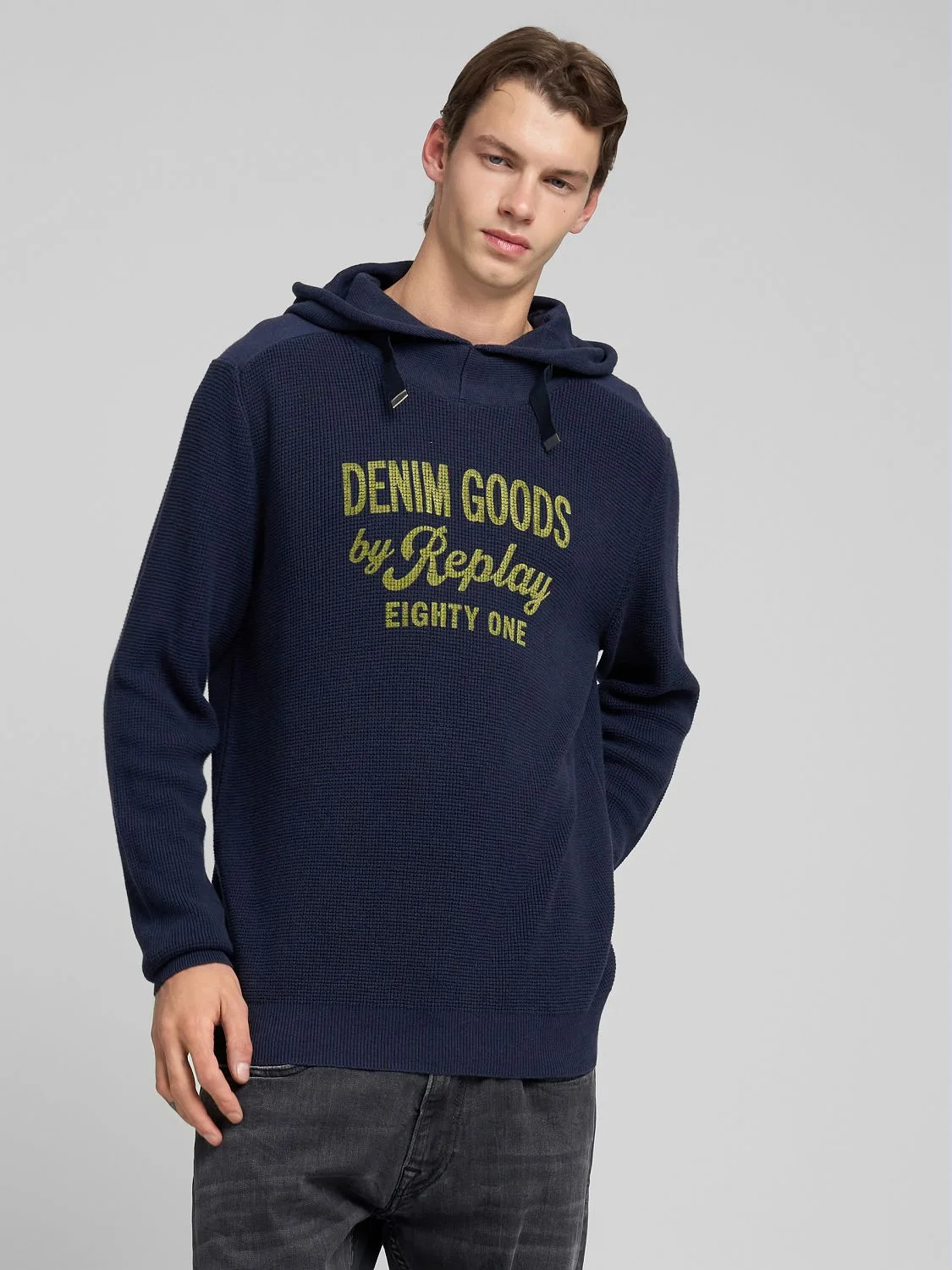 REPLAY HOODED PULLOVER WITH PRINT UK4883.000.G22994 INDIGO BLUE 2