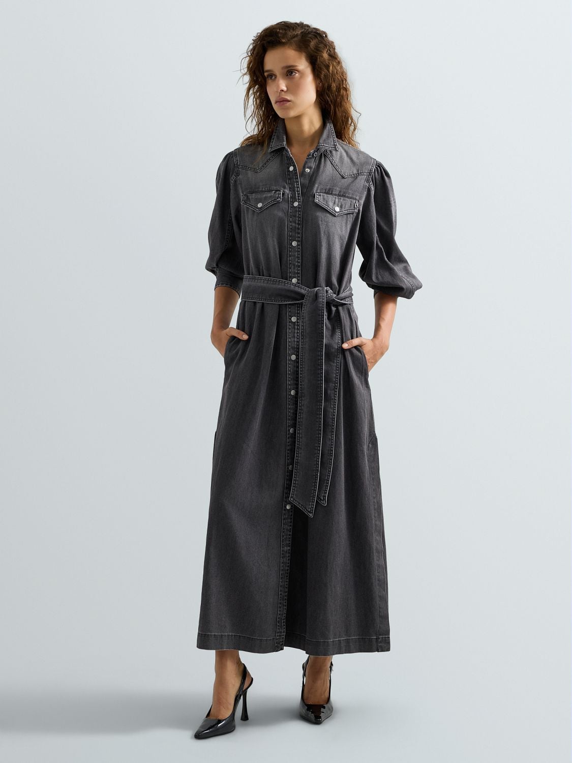 REPLAY LONG DENIM SHIRT DRESS W05LI .000.132 25C MEDIUM GREY 1