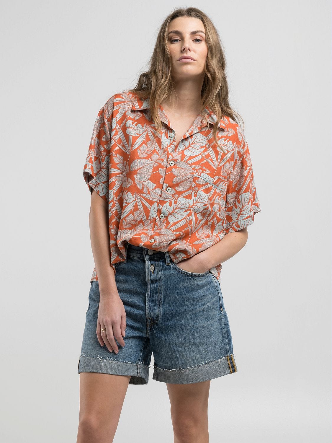 Boy-fit hawaii-feel shirt Brick/water | Replay Jeans