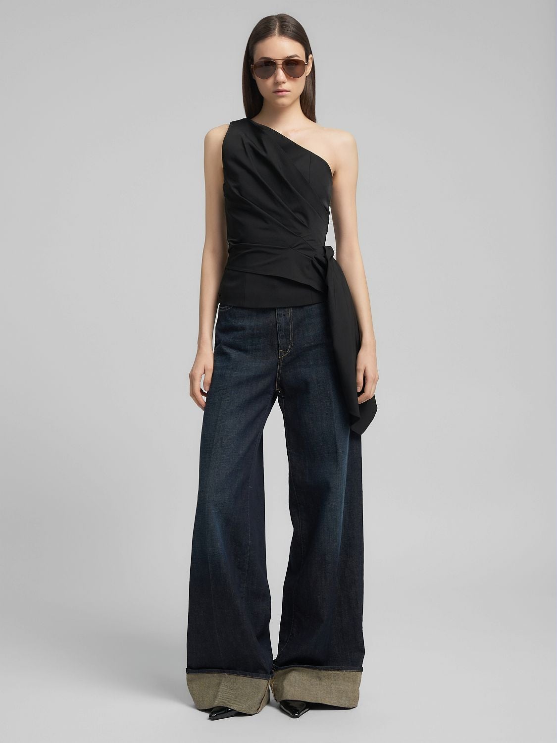 One-shoulder top with sash belt Black | Replay Jeans