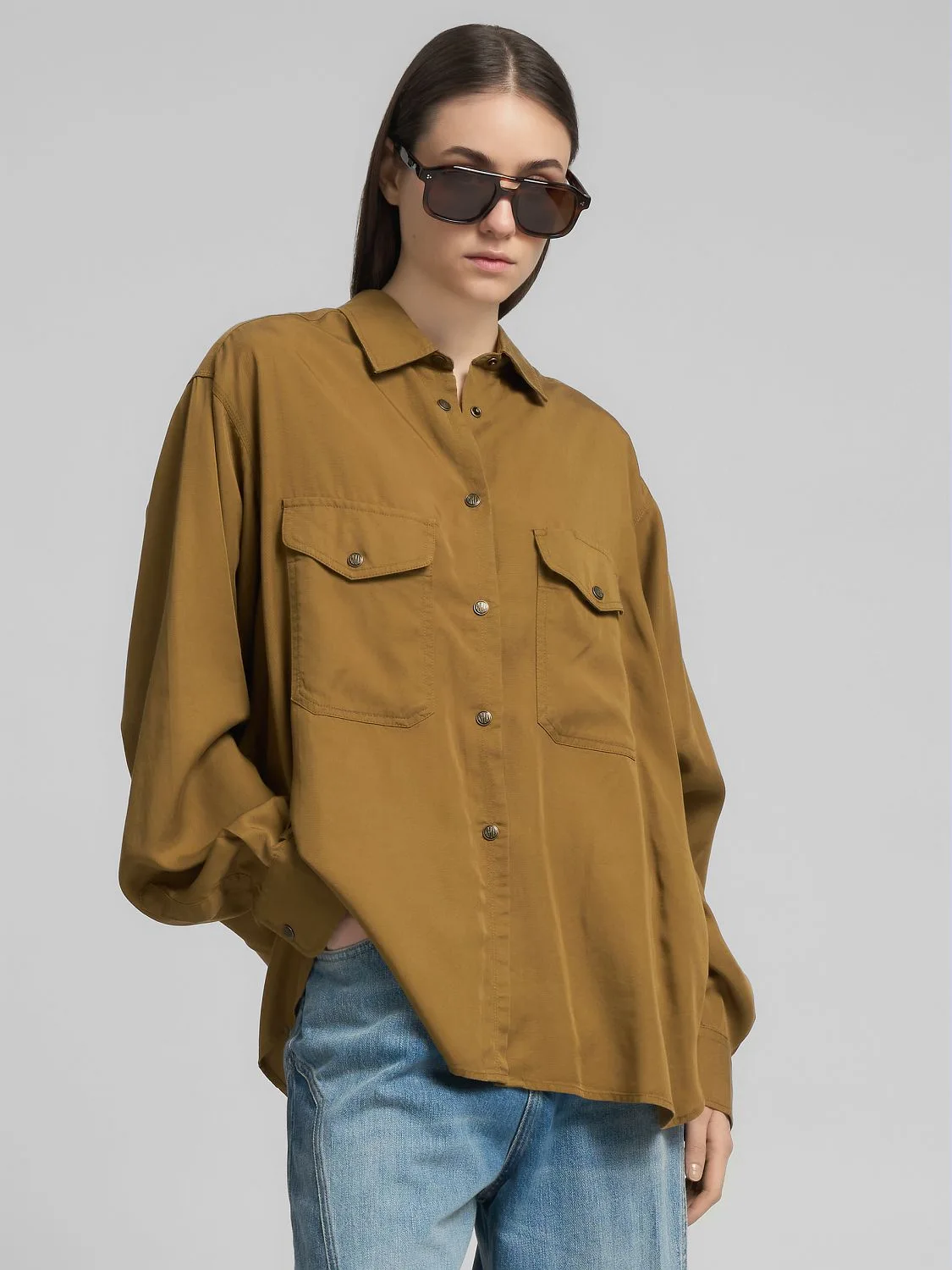 REPLAY BUTTON-UP TWILL SHIRT W2365 .000.85372 CAMP BRONZE 2