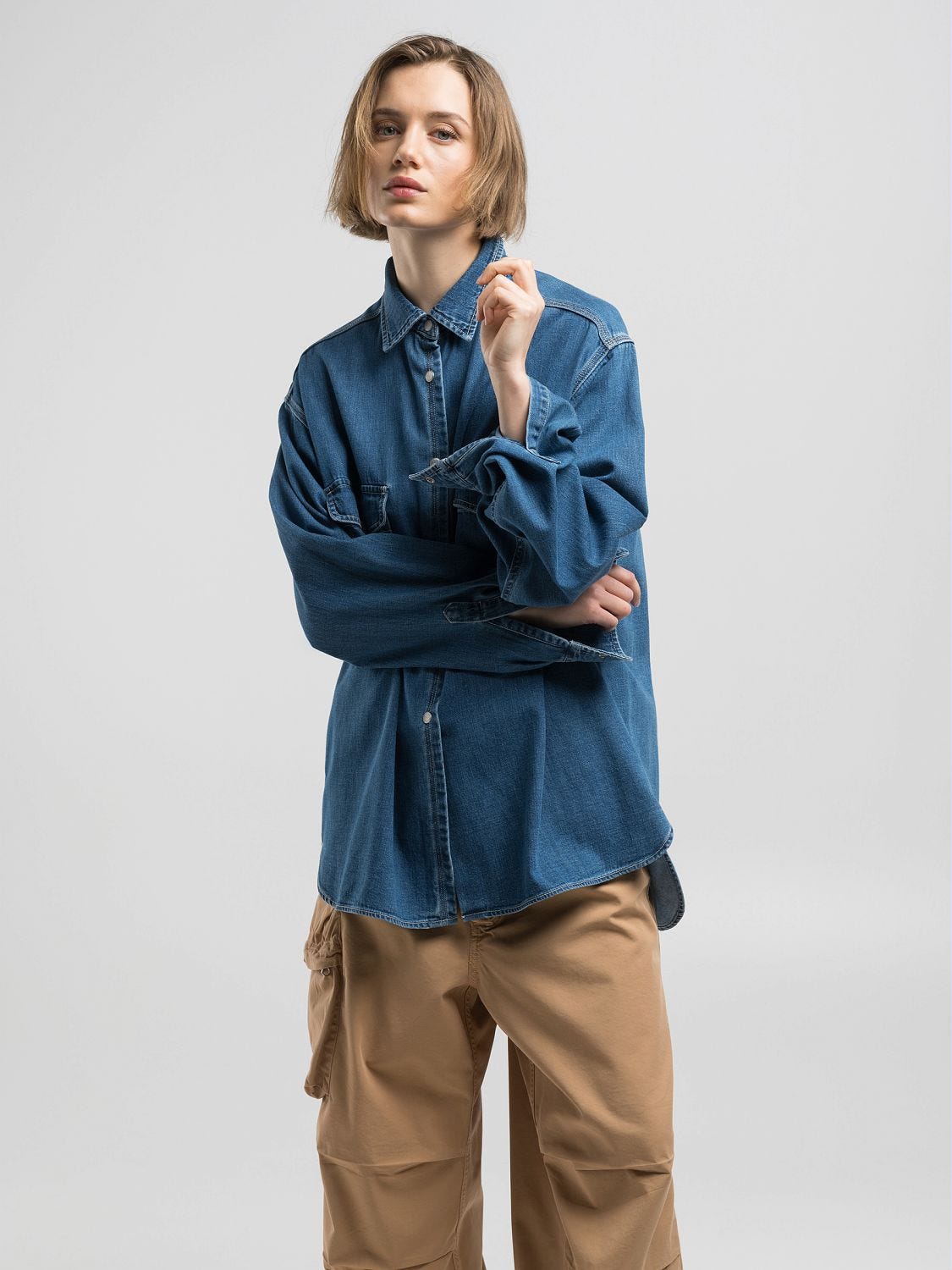 9zero1 cotton denim shirt Medium blue | Replay Jeans