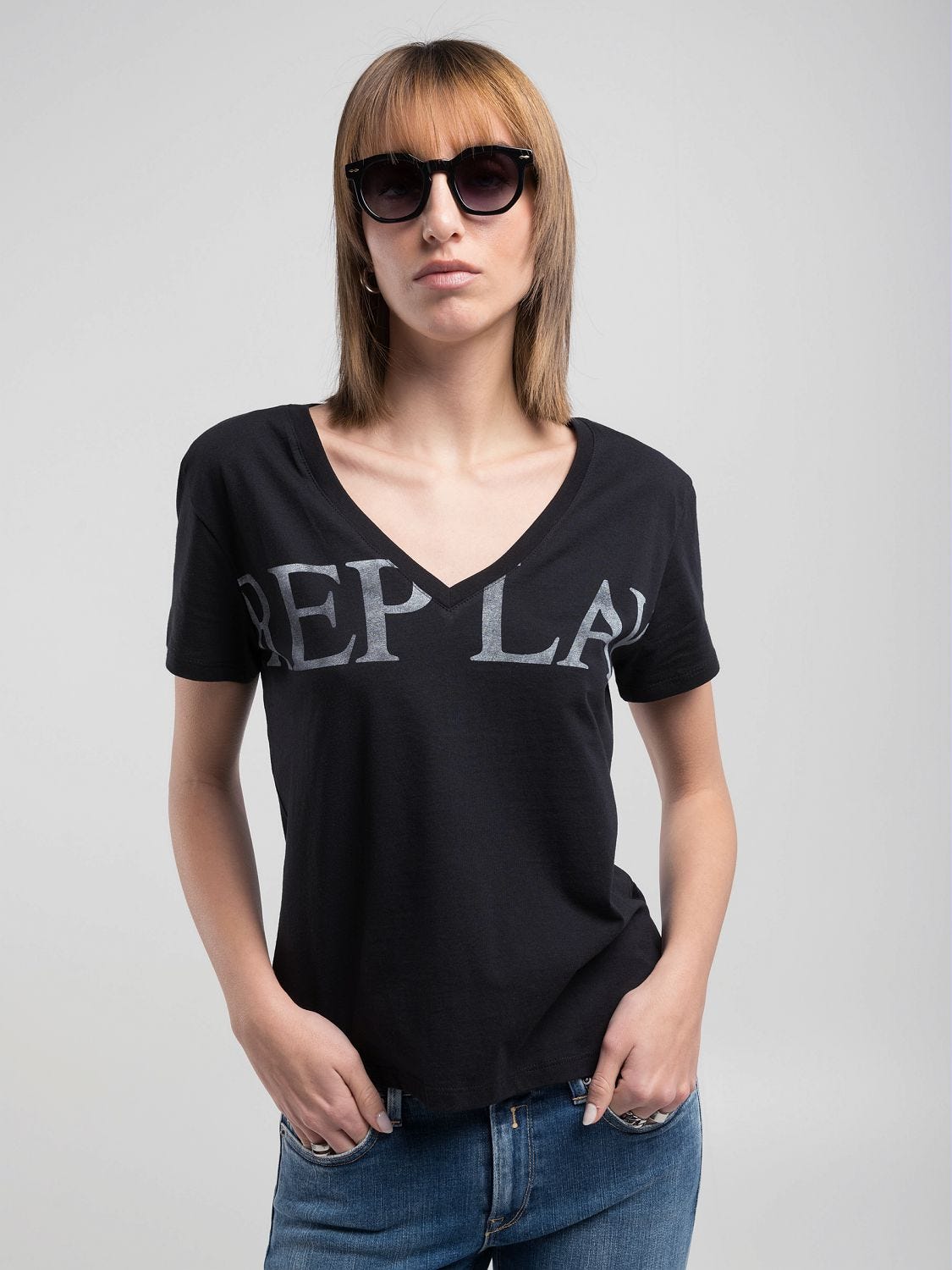 【正規逆輸入品】 Black maxi-lettering with t-shirt Cotton | Jeans Replay トップス