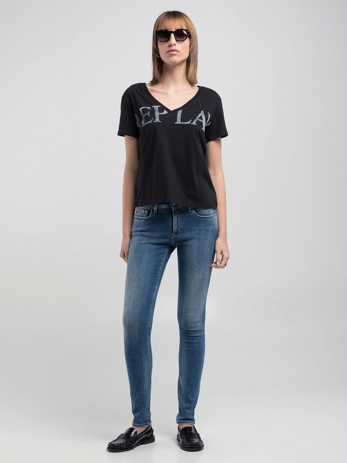 Cotton t-shirt with maxi-lettering Black | Replay Jeans