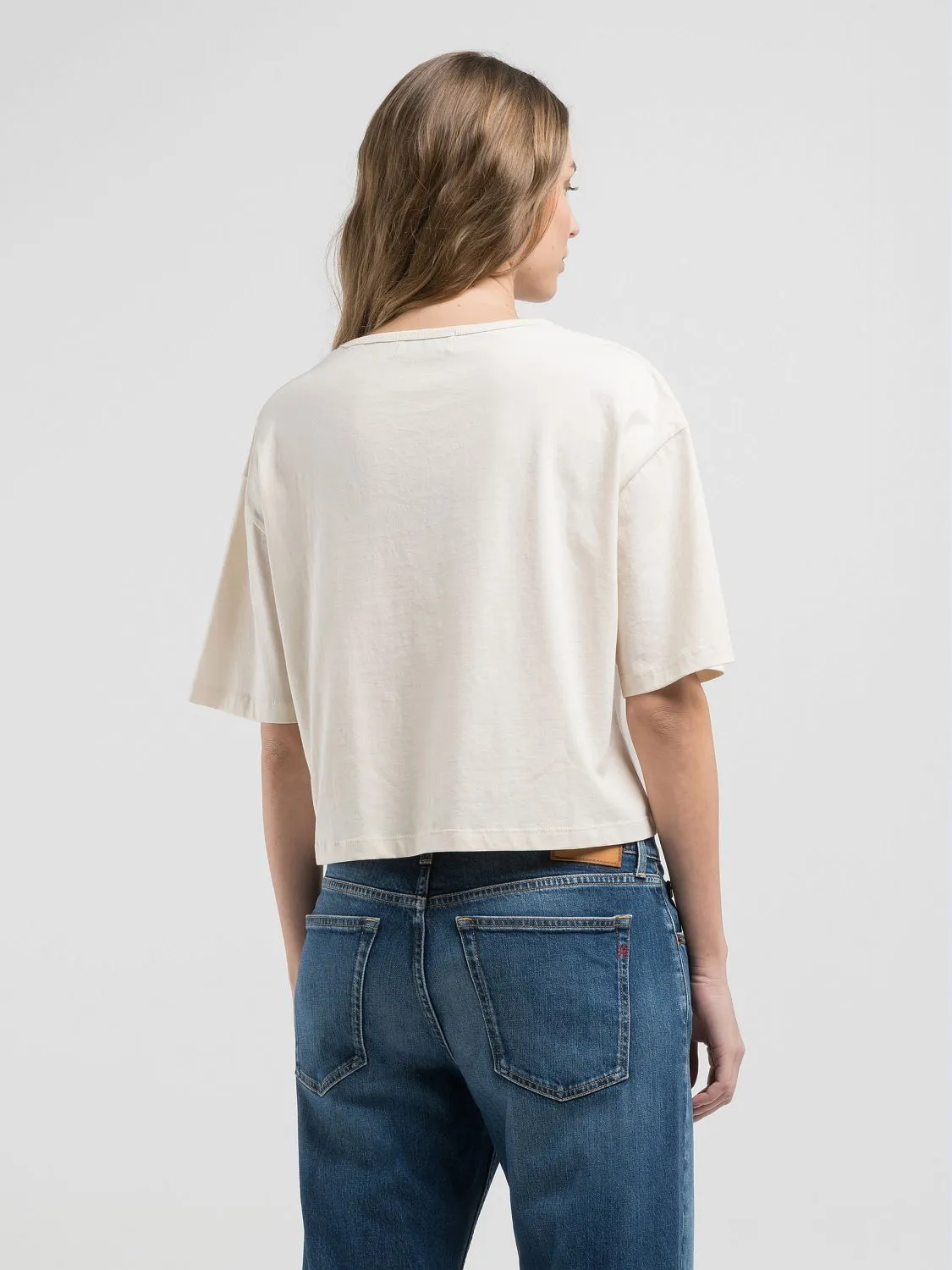 Cropped t-shirt with breast pocket Butter white | Replay Jeans