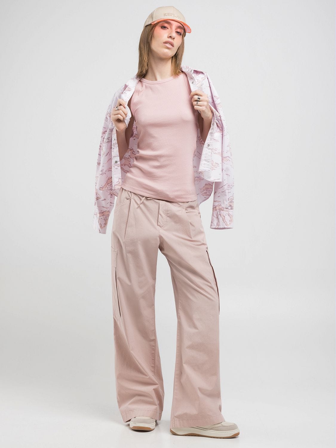 Rib-knit slim-fit vest top Powder rose | Replay Jeans
