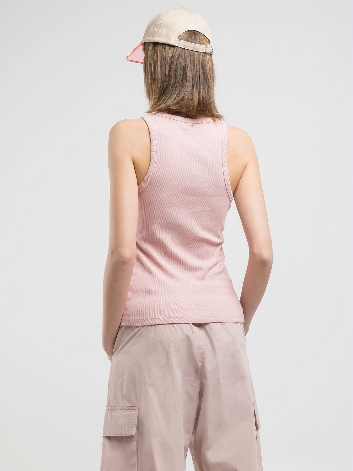 ニットベスト(薄手)/--/--/ピンク/総柄/LAZA SHRUNKEN CROP VEST Rib-knit slim-fit vest top Powder rose | Replay Jeans