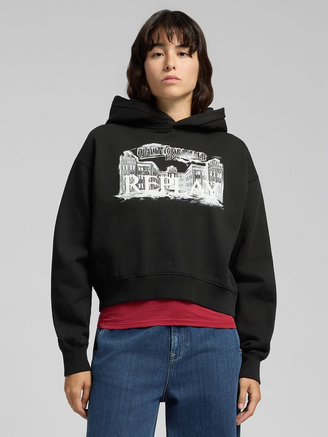 REPLAY HOODY WITH LOGO PRINT W3503 .000.23942 BLACK 2