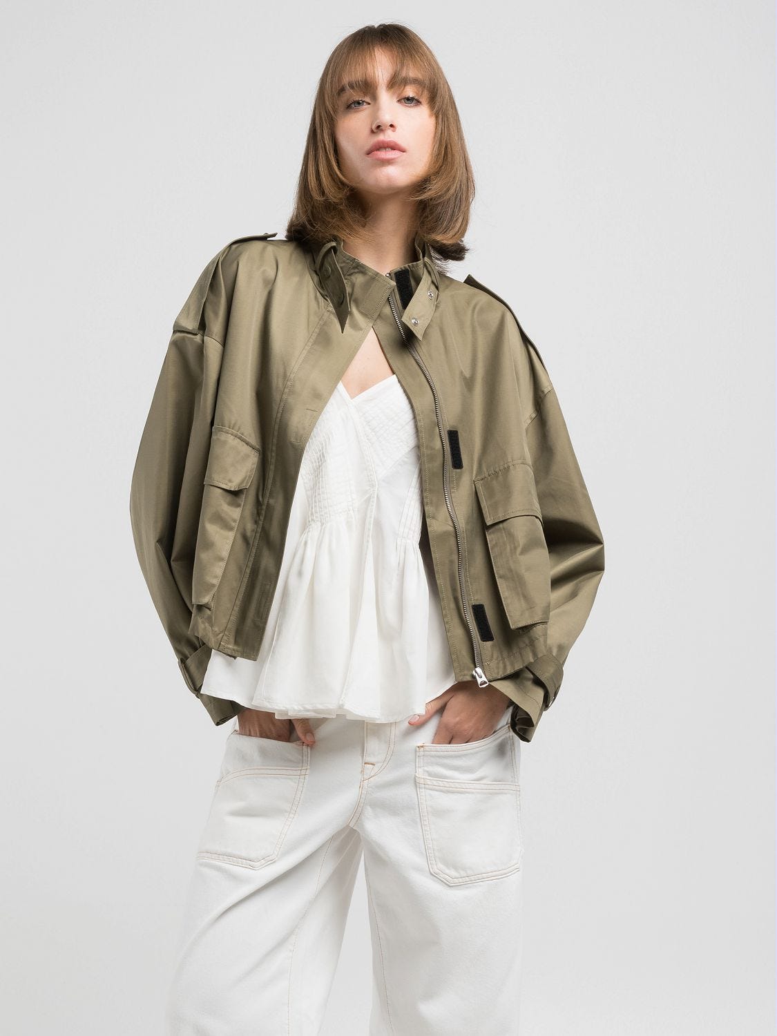 【​限​定​販​売​】 jacket Full-zip with Jeans Replay | Olive maxi-pockets ジャケット・アウター