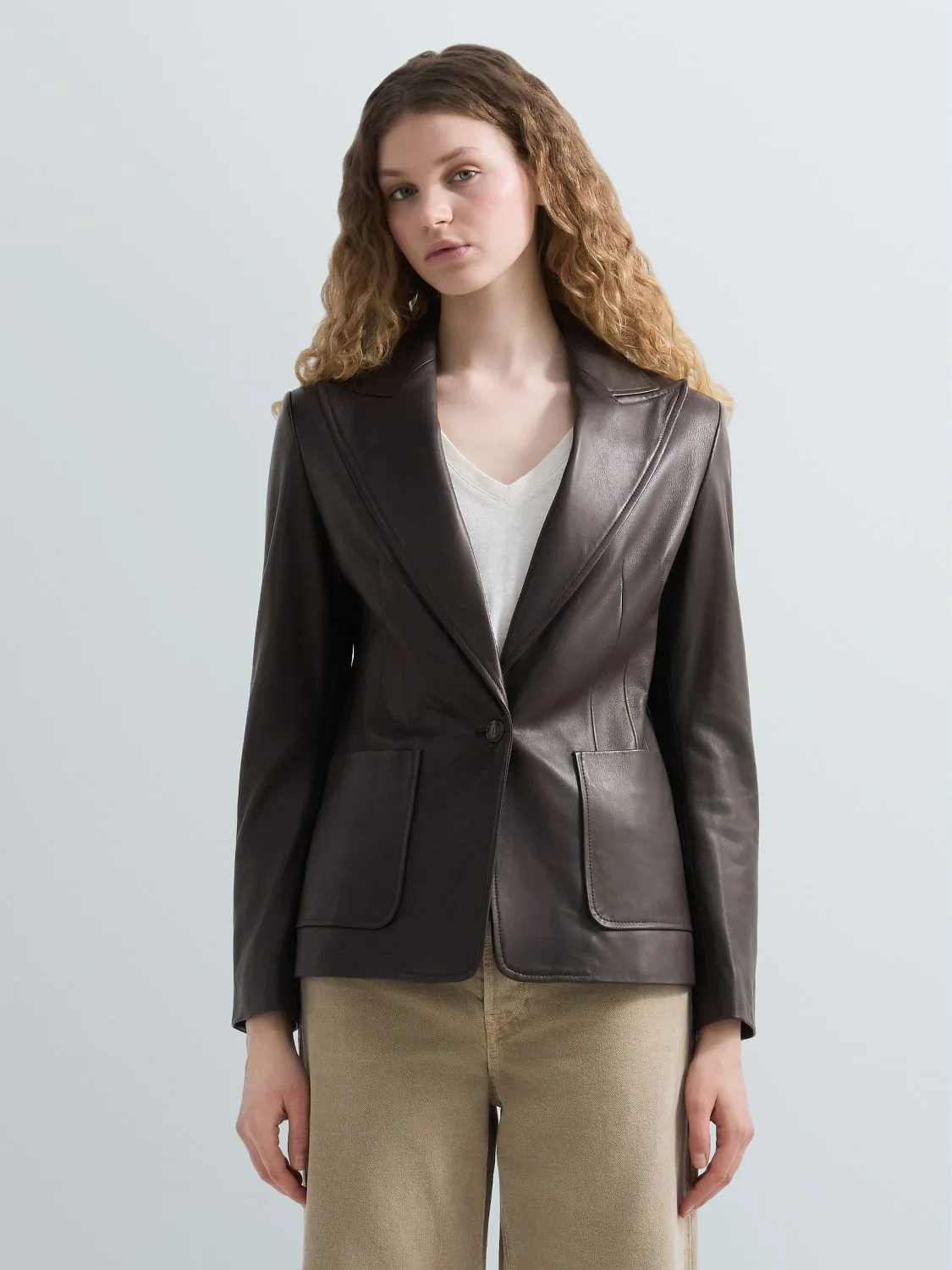 REPLAY REGULAR-FIT LEATHER JACKET W7972 .000.85544 COFFEE 2