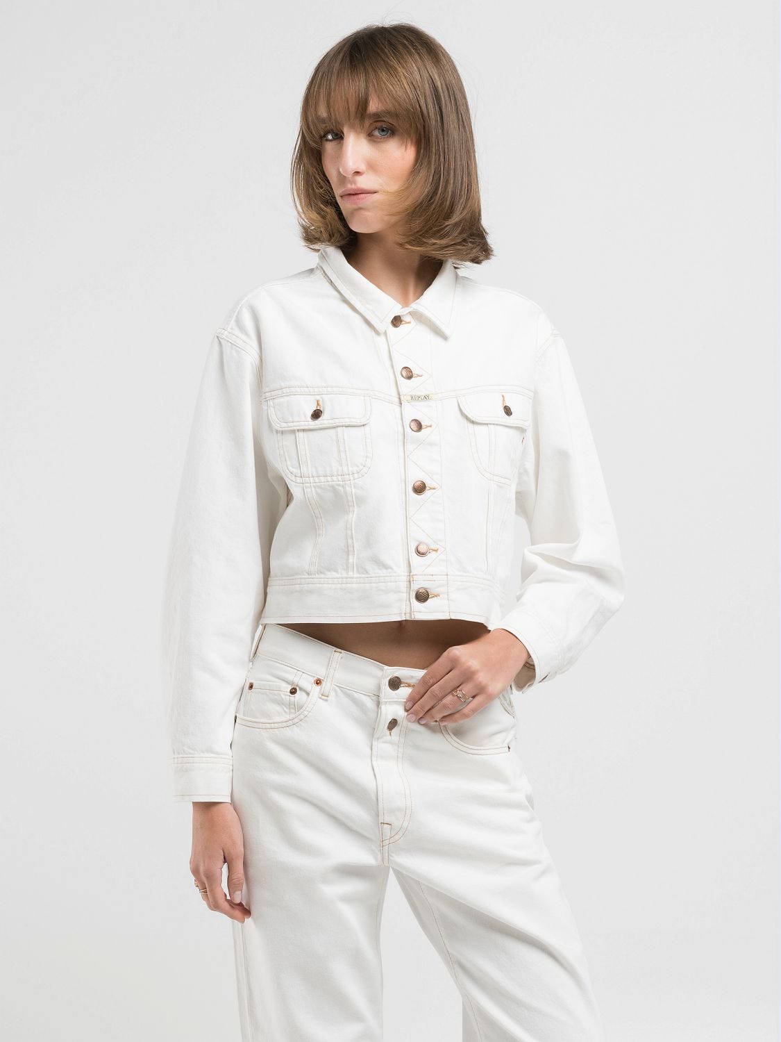 Crochet-effect top White/beige/natural | Replay Jeans