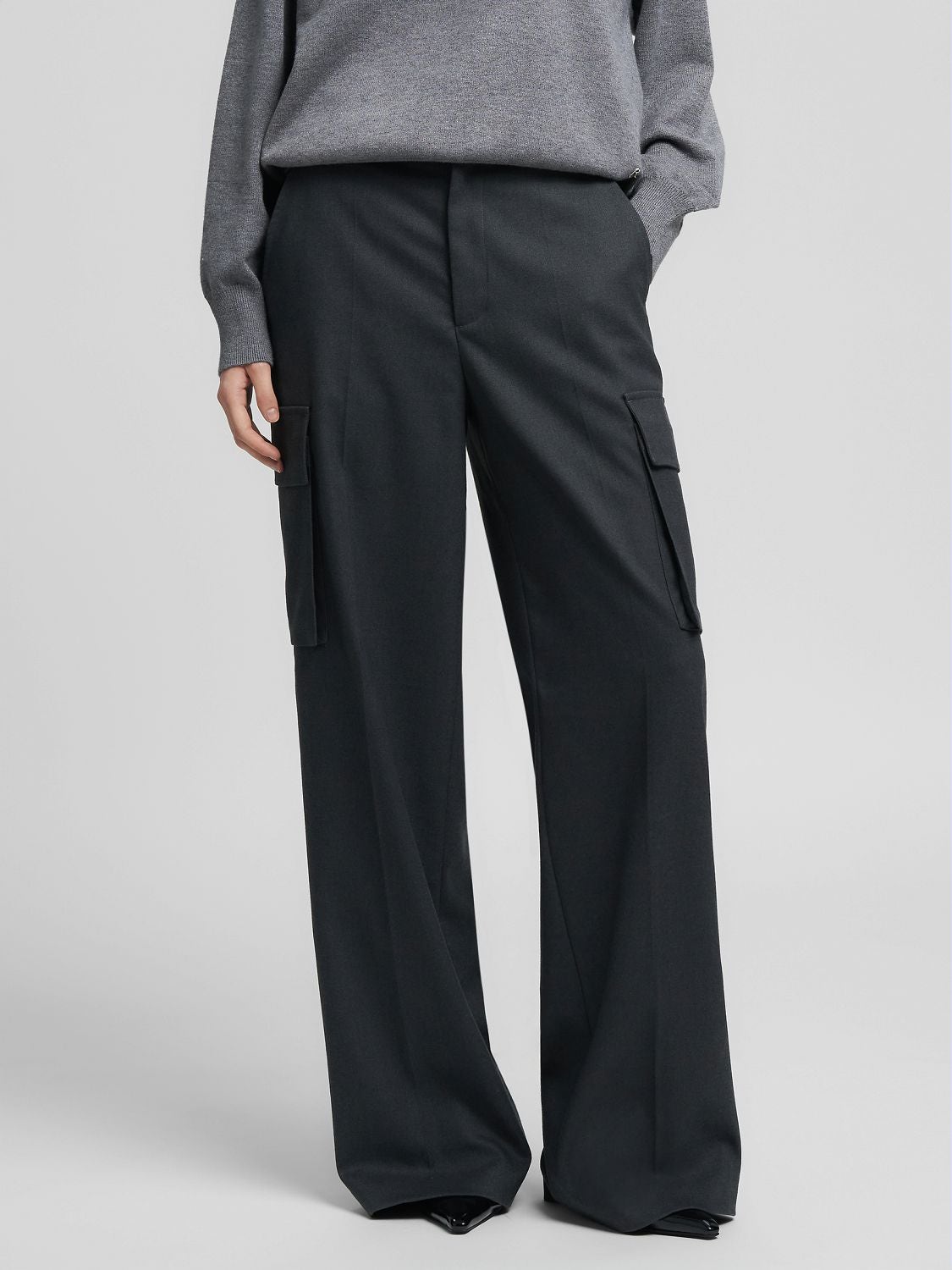 REPLAY WIDE-LEG TROUSERS WITH POCKETS W8175 .000.52842 DARK GREY MELANGE 2