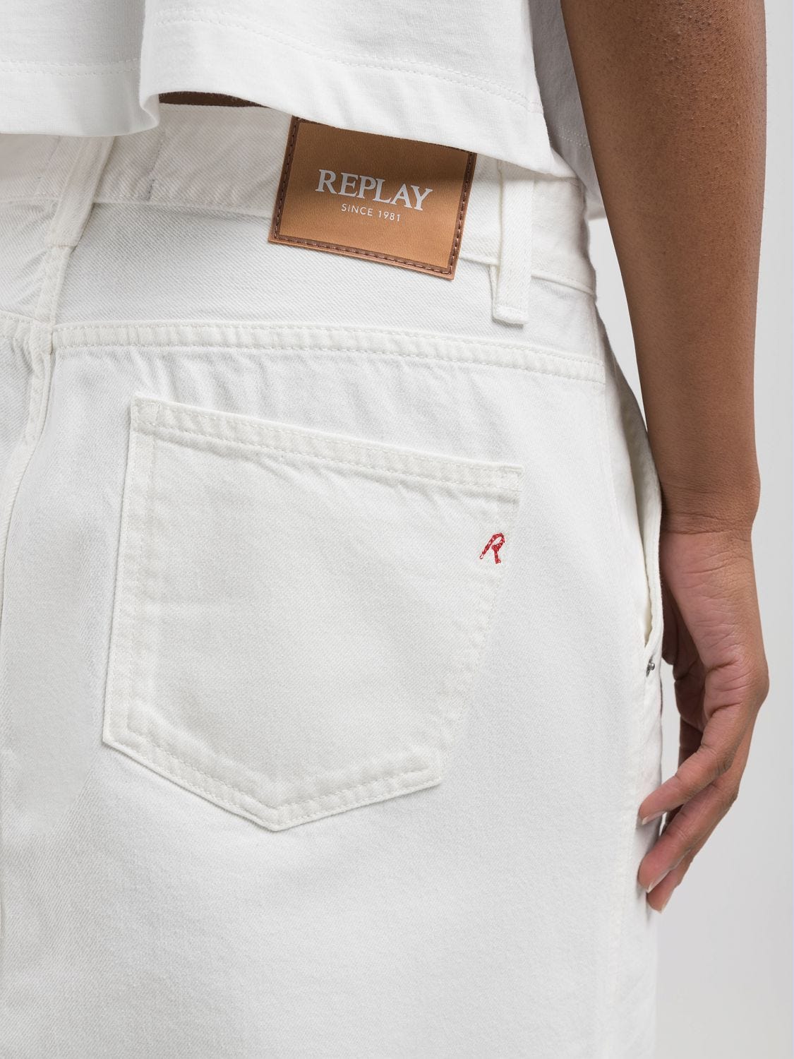 White denim midi skirt Natural white | Replay Jeans
