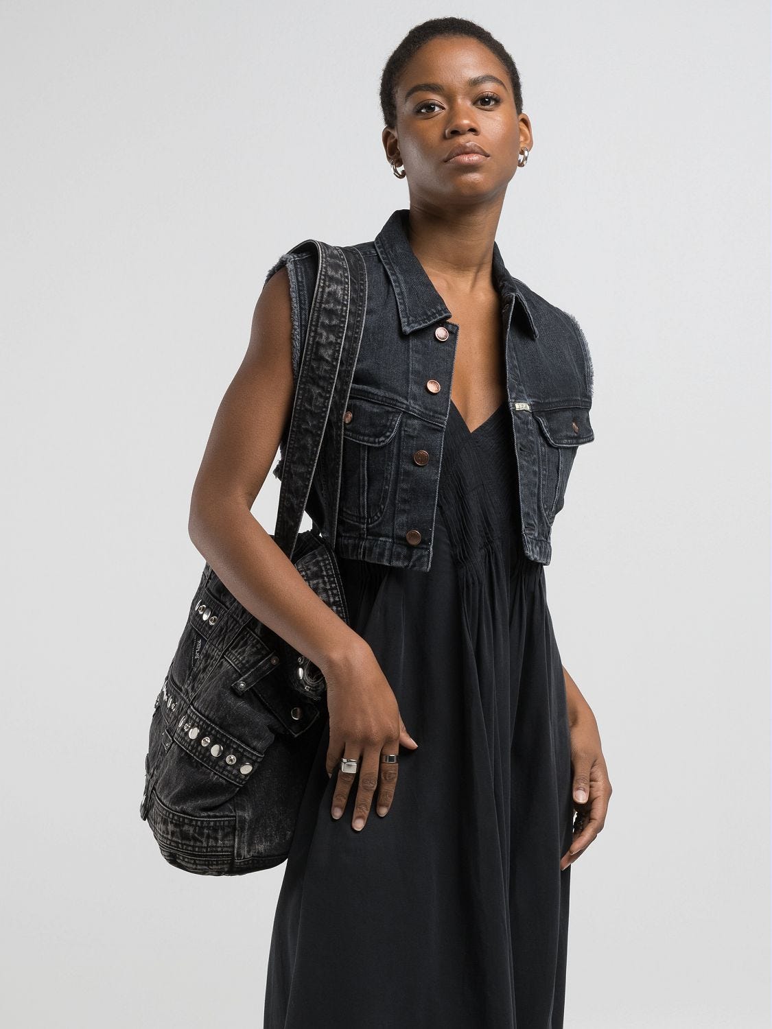 9zero1 cropped denim vest Black delavé | Replay Jeans