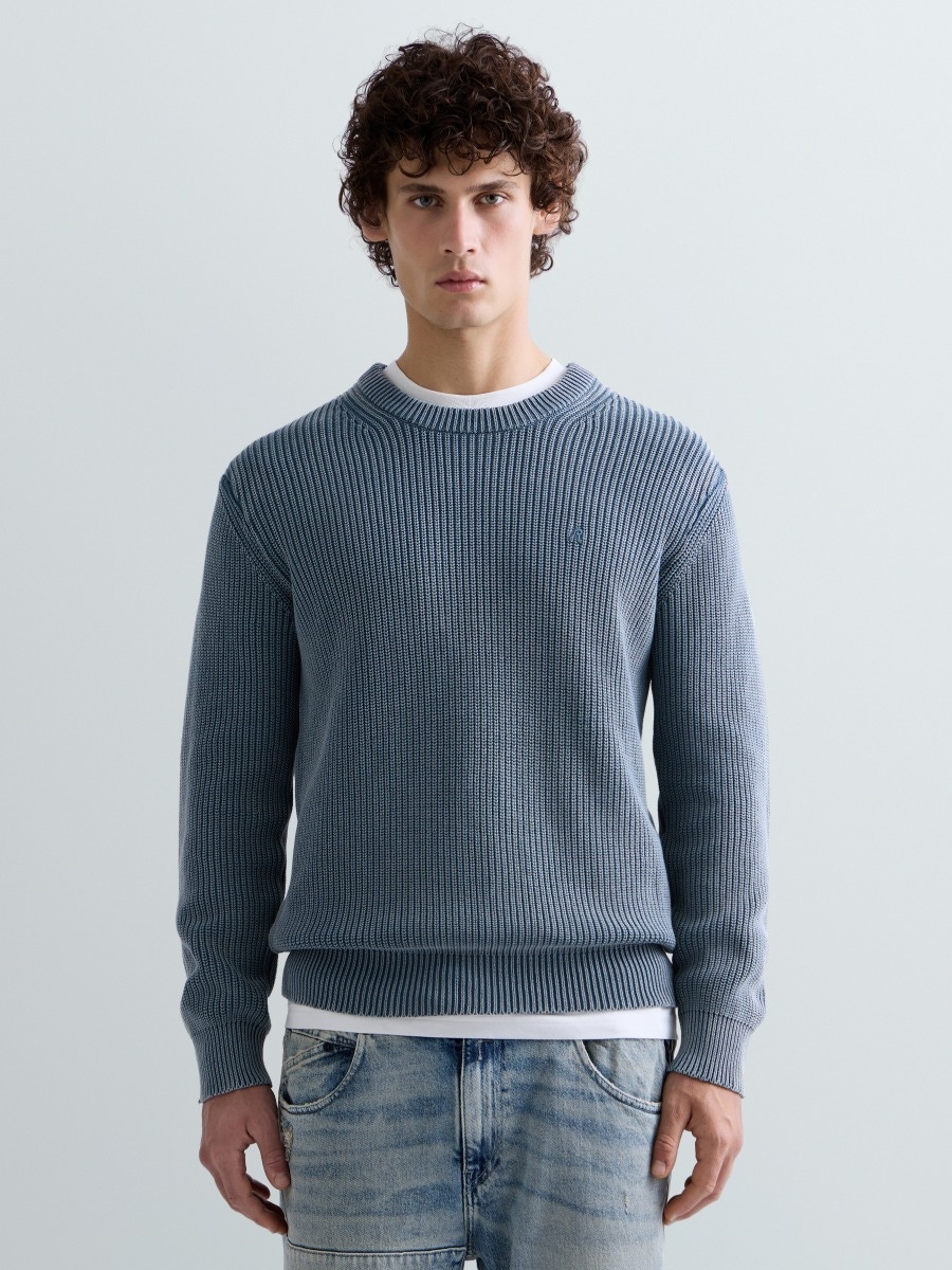 REPLAY WORN-IN EFFECT RIBBED COTTON SWEATER UK00AS.000.7246IG CHINA BLUE 2