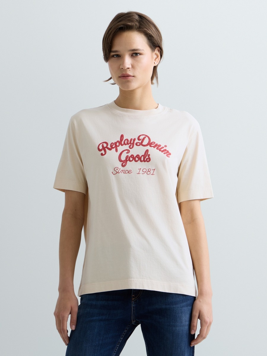REPLAY BOXY T-SHIRT WITH LETTERING PRINT W002H .000.00L00G EGGNOG 2