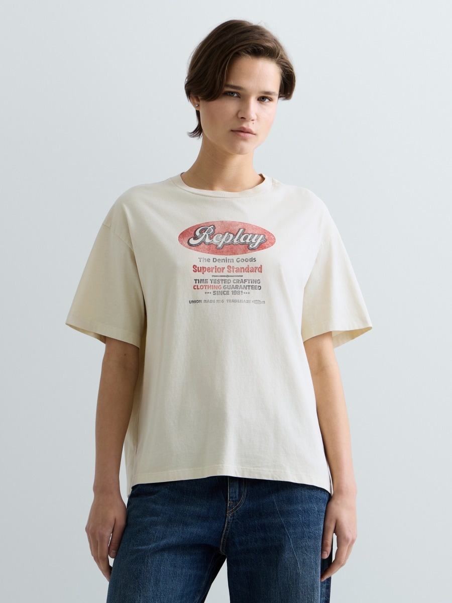 REPLAY OVERSIZED T-SHIRT WITH VINTAGE PRINT W08NU .001.00L00G WHITE ASPARAGUS 2